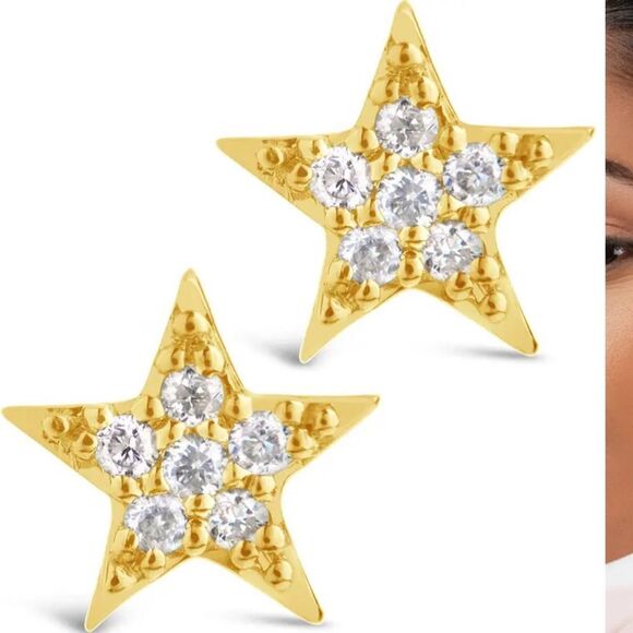 Nordstrom SE Fine 14K Gold Plated Diamond Pave Star Stud Earrings - 0.10 ctw - Picture 2 of 6
